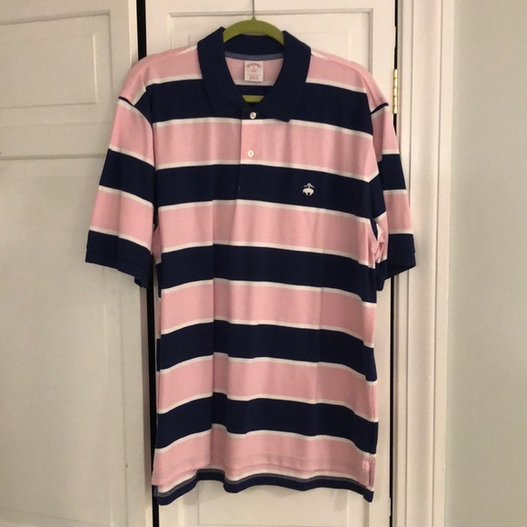 Brooks Brothers Performance Polo 100% Cotton Blue/Pink - XL - Picture 1 of 3